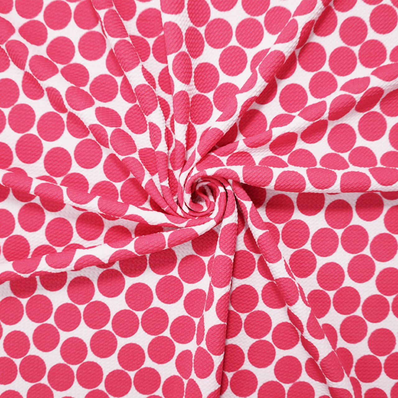 White-Pink Poly Dot Print Liverpool Double Knit Fabric By the Yard